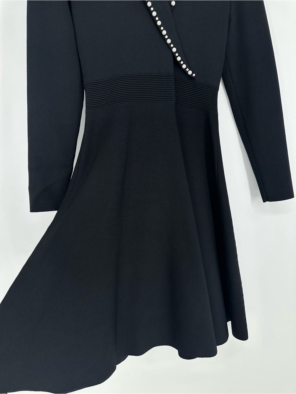 Sandro Paris Pearl Lapel Long Sleeve Fit & Flare Sweater Mini Dress - Black - Picture 7 of 16
